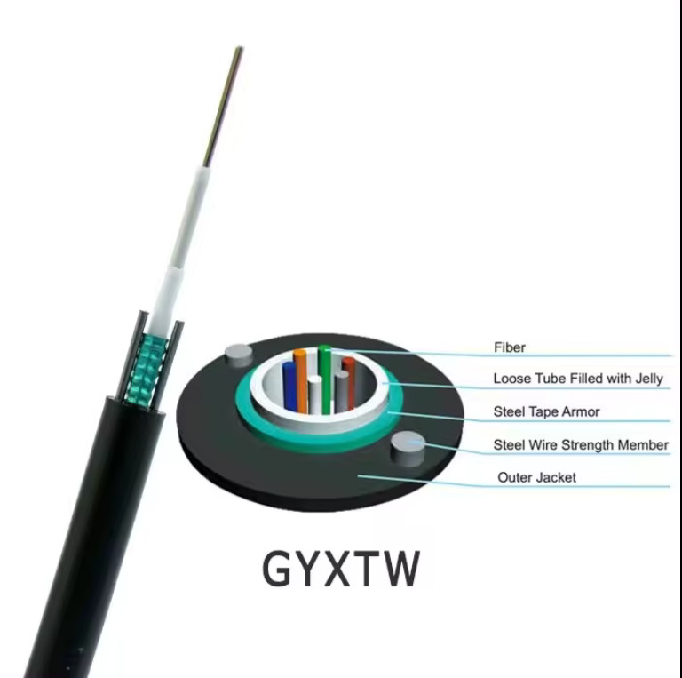 كابل ألياف ضوئية في الهواء الطلق GYXTW 12 Core Uni-Tube Light Aerial Armored Single Mode