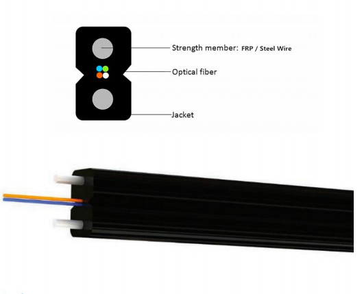 G657A 4 النواة FTTH كابل الألياف الضوئية الكابل المسطح GJXH الفولاذ قوة عضو