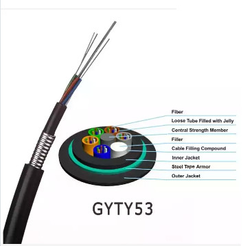 GYTY53 Anti Rats Fiber Optic Cable Single Mode Armored 24 Core G652D PE Jacket